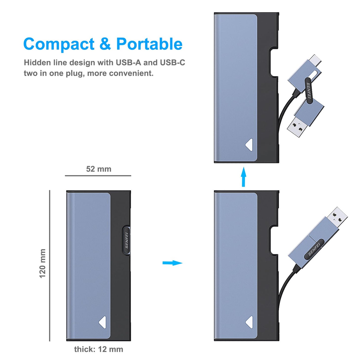 BENFEI M.2 NVME SATA SSD Enclosure, 10 Gbps USB Type-C/Type-A to NVME PCI-E SATA M-Key/(B+M) Key Solid State Drive Enclosure Support UASP Trim for NVME/SATA SSDs 2230/2242/2260/2280