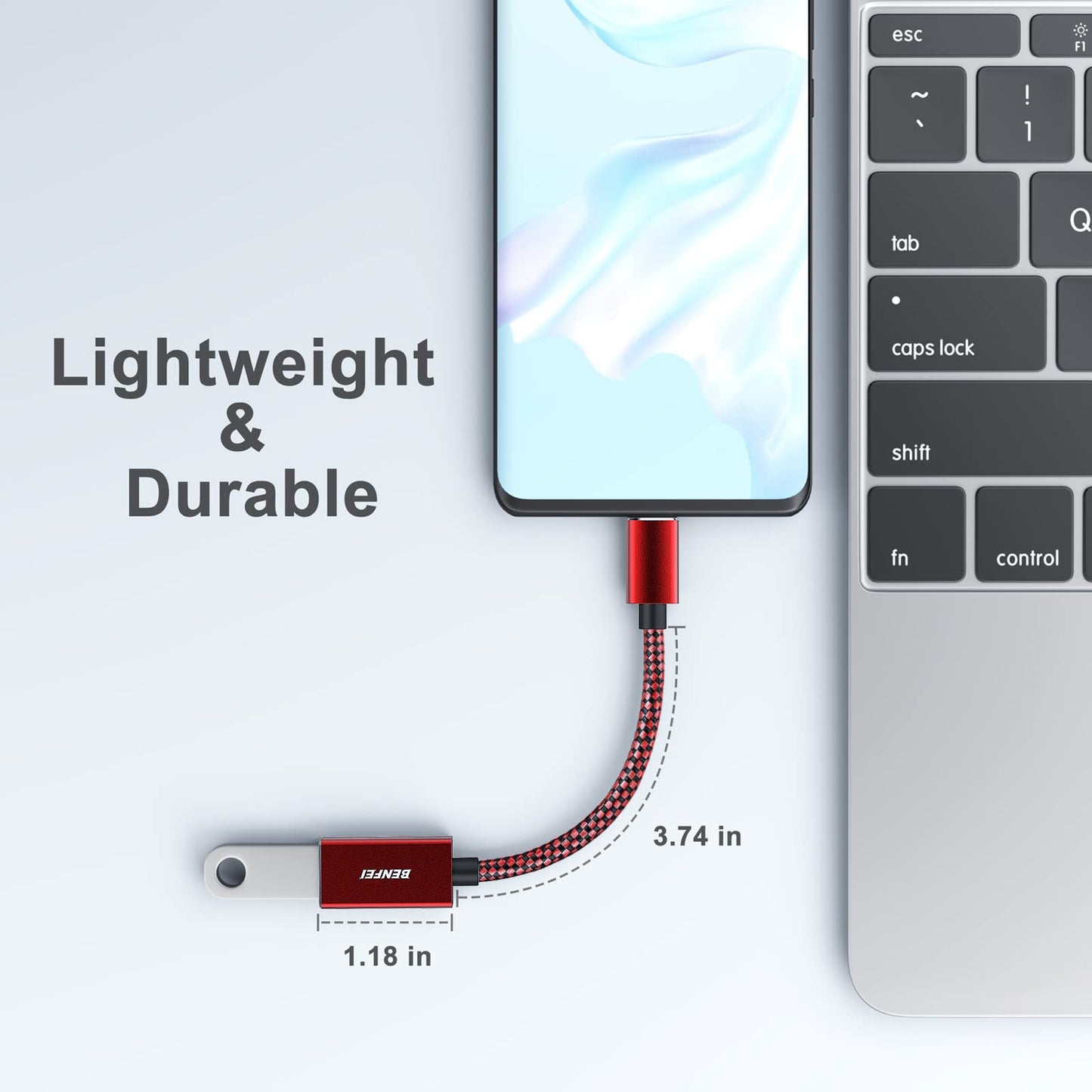 BENFEI USB C to USB 3.0 Adapter, 2 Pack USB C to A Male to Female Adapter Compatible with iPhone 15 Pro/Max, MacBook Pro/Air 2023, iPad Pro, iMac, S23, XPS 17, Surface Book 3 and More Red