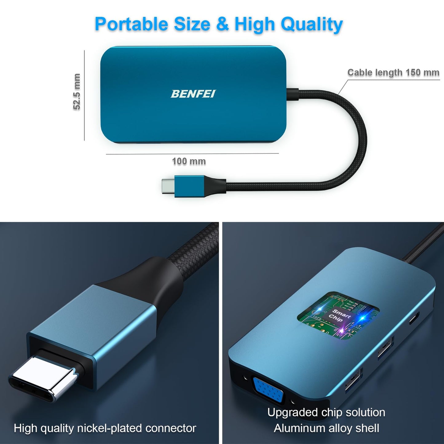 BENFEI USB C MST HUB 8in1 with USB-C to 2*HDMI/1*VGA, to 3*USB 3.0/100W Power Delivery/3.5mm Aux Audio, Compatible with iPhone 15 Pro/Max, MacBook Pro 2023/2022/2021/2020, Surface Book and More