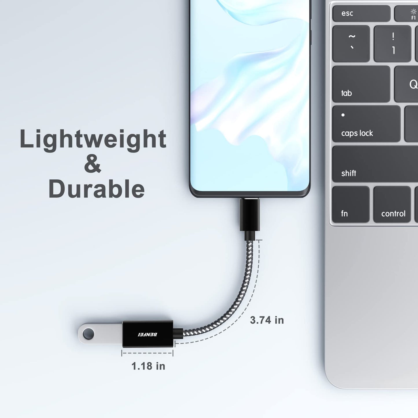 BENFEI USB C to USB 3.0 Adapter, 2 Pack USB C to A Male to Female Adapter Compatible with iPhone 15 Pro/Max, MacBook Pro/Air 2023, iPad Pro, iMac, S23, XPS 17, Surface Book 3 and More Black