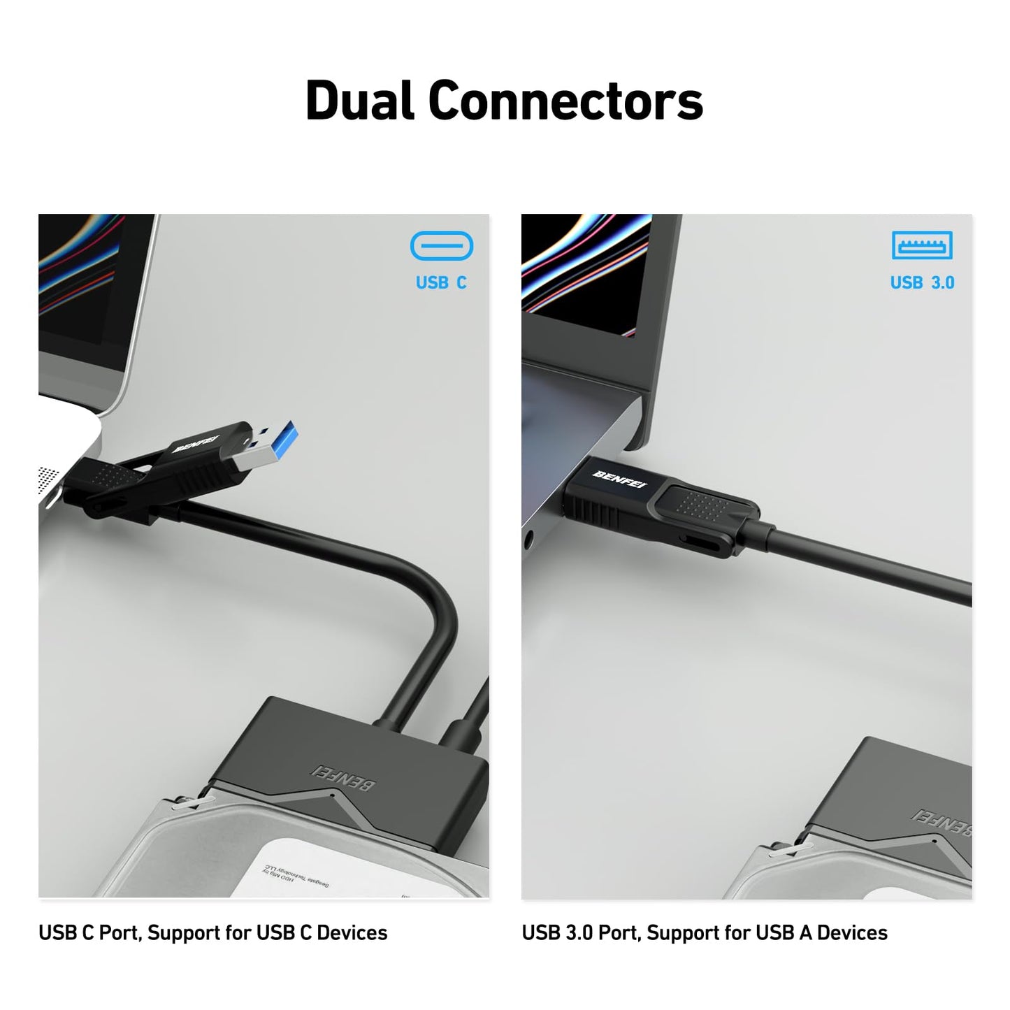 BENFEI SATA to USB 3.0 Cable, USB 3.0 to SATA III Hard Drive Adapter Compatible for 2.5 3.5 Inch HDD/SSD Hard Drive Disk with 12V/2A Power Adapter, Support UASP USB to 2.5 3.5 SSD HDD