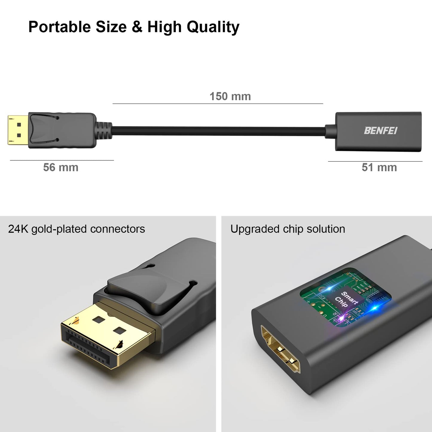 BENFEI 4K DisplayPort to HDMI Adapter, Uni-Directional DP 1.2 Computer to HDMI 1.4 Screen Gold-Plated DP Display Port to HDMI Adapter (Male to Female) Compatible with Lenovo Dell HP and Other Passive Black