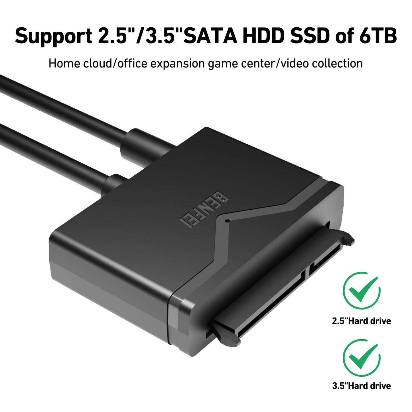 BENFEI SATA to USB 3.0 Cable, USB 3.0 to SATA III Hard Drive Adapter Compatible for 2.5 3.5 Inch HDD/SSD Hard Drive Disk with 12V/2A Power Adapter, Support UASP USB to 2.5 3.5 SSD HDD