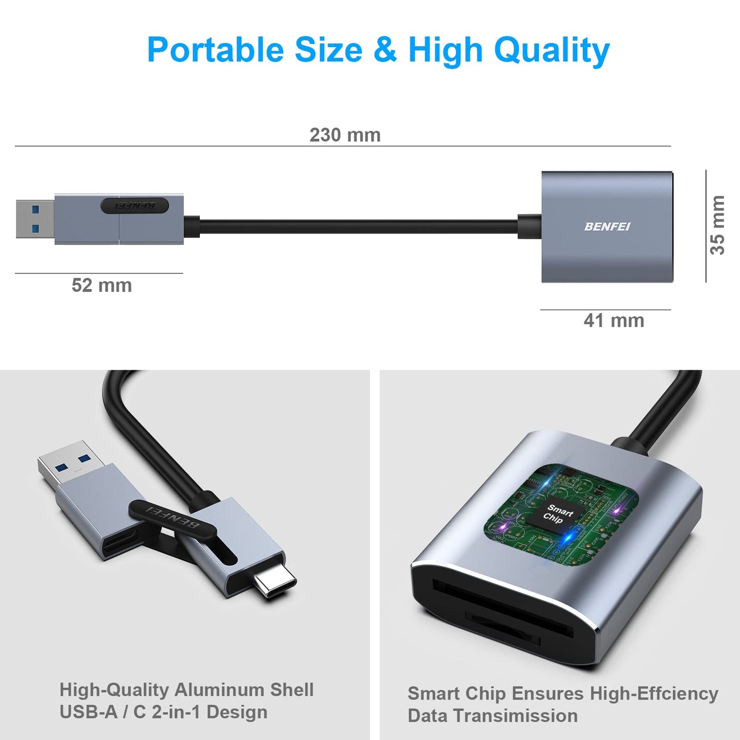 BENFEI Memory Card Reader, USB Type-C/Type-A to SD TF Card Reader Compatible with iPhone 15 Pro/Max, MacBook Pro/Air 2023, iPad Pro, iMac, S23, XPS 17, Surface Book 3 and More