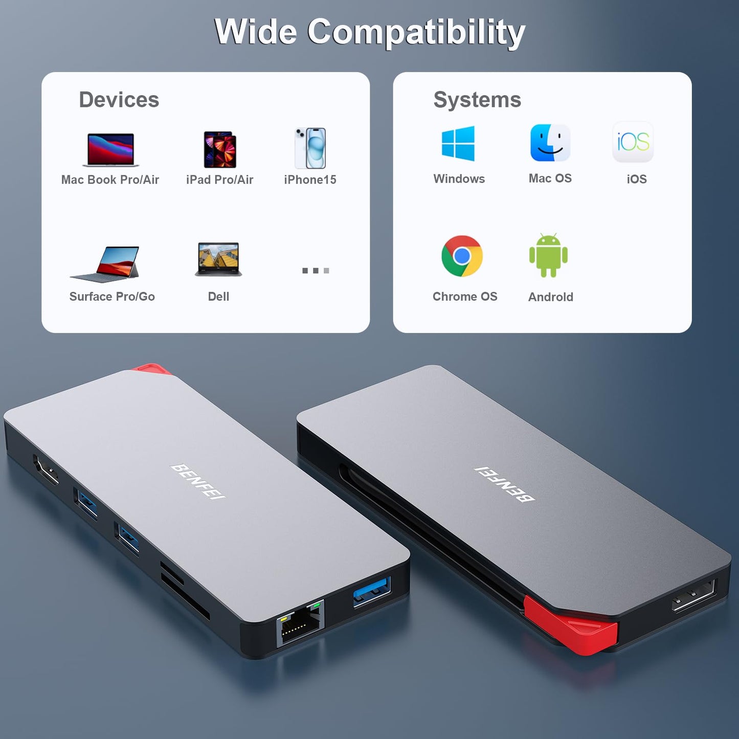 BENFEI 9in1 USB C MST Laptop Docking Station, USB-C Hub with USB-C to HDMI DisplayPort Dual Monitor/3*USB Type-A/1*USB Type-C(10Gbps+100W PD)/SD/TF Card Reader/1*RJ45