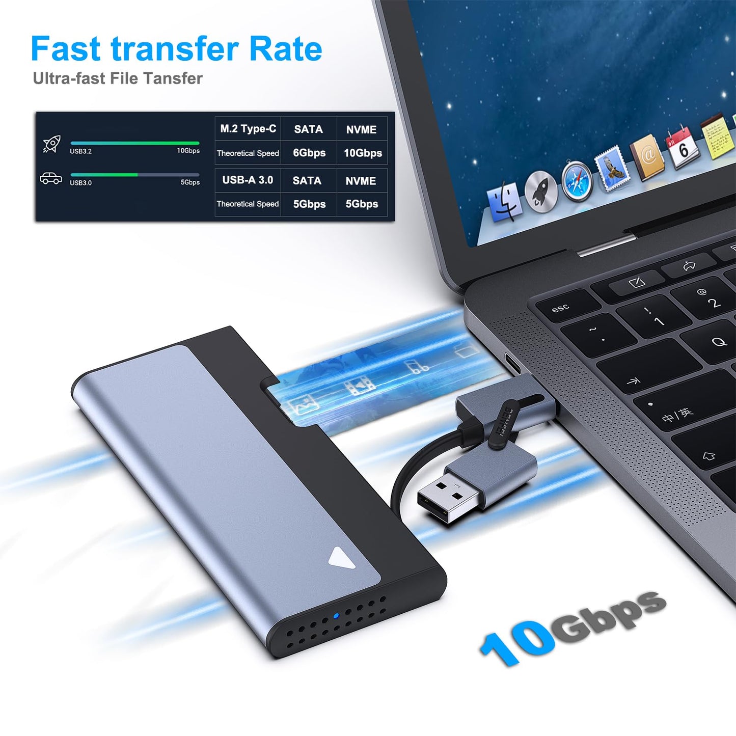 BENFEI M.2 NVME SATA SSD Enclosure, 10 Gbps USB Type-C/Type-A to NVME PCI-E SATA M-Key/(B+M) Key Solid State Drive Enclosure Support UASP Trim for NVME/SATA SSDs 2230/2242/2260/2280