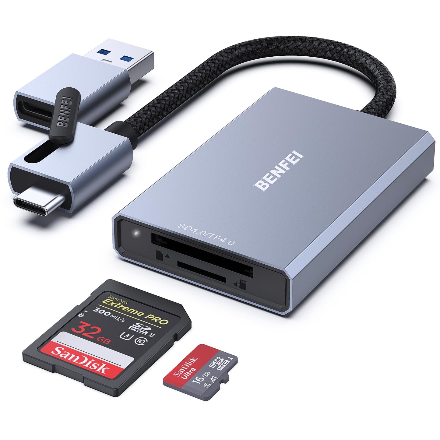BENFEI SD 4.0 Card Reader, USB-C/USB-A 2-in-1 Memory Card Reader, for SDXC, SDHC, SD, MMC, RS-MMC, Micro SDXC, Micro SD, Micro SDHC Card, UHS-II, and UHS-I Cards