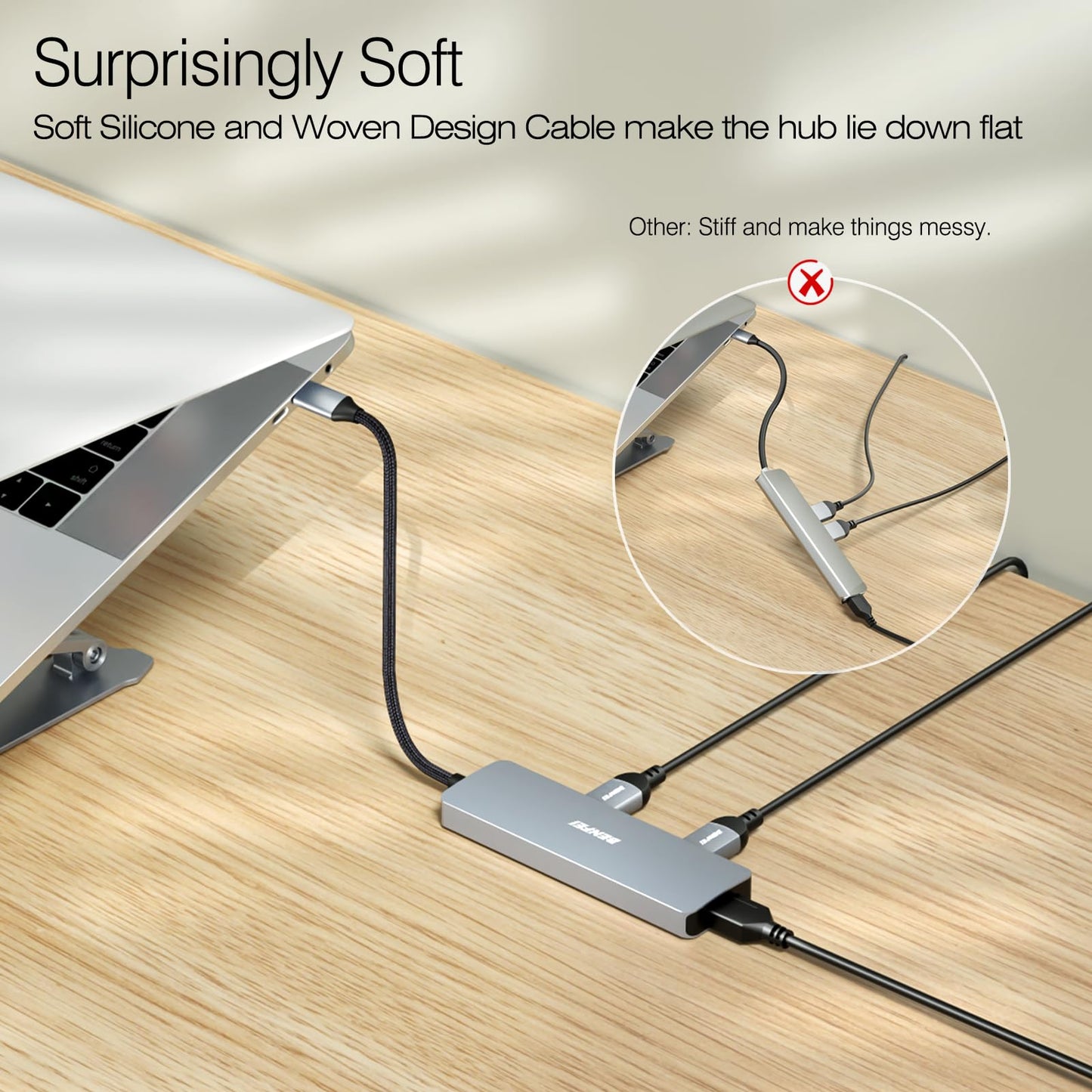 BENFEI 5in1 USB C Hub with 4K HDMI, 3 USB-A, 100W Power Delivery, Silicone and Woven Design Cable, Aluminum Case