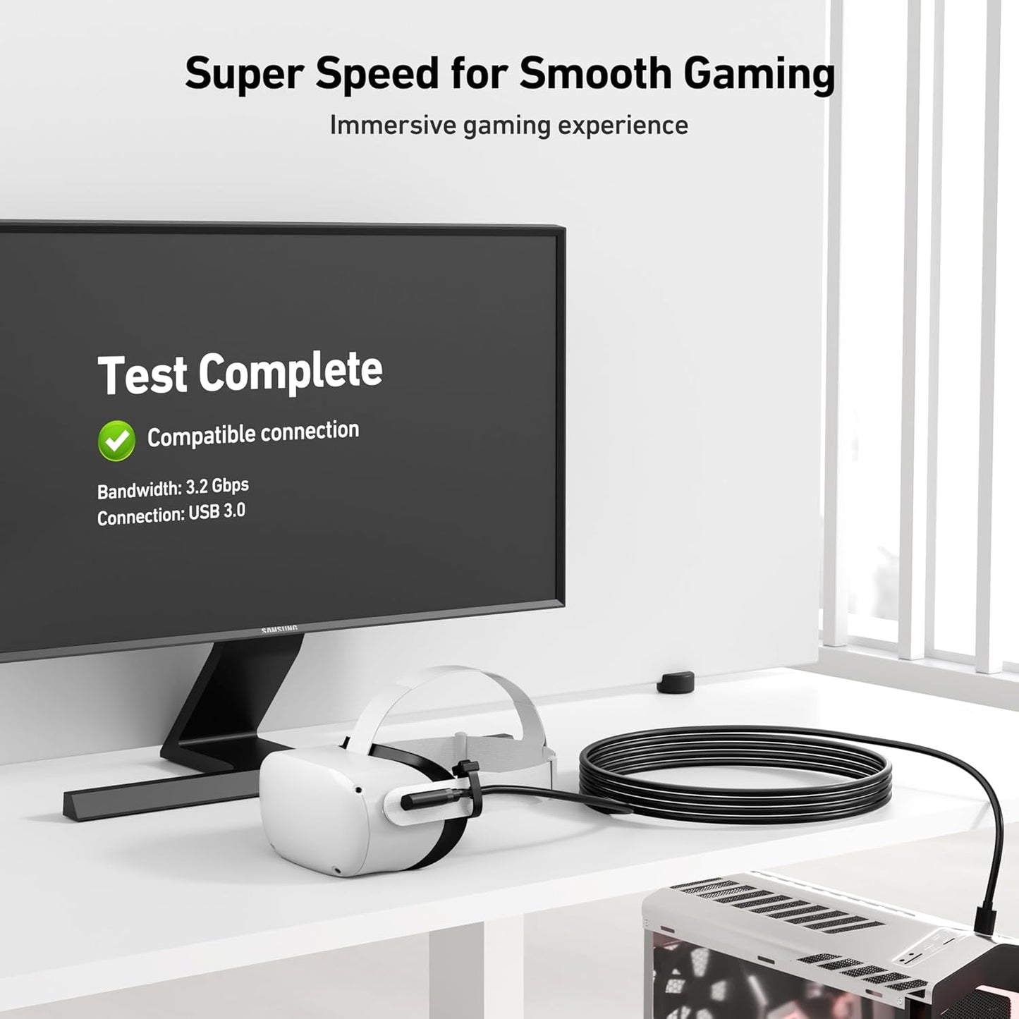BENFEI Link Cable 16 FT Compatible with Oculus/Meta Quest 3, Quest2/Pro/Pico 4 Accessories and PC/SteamVR, High Speed PC Data Transfer, USB 3.0 to USB C Cable for VR Headset