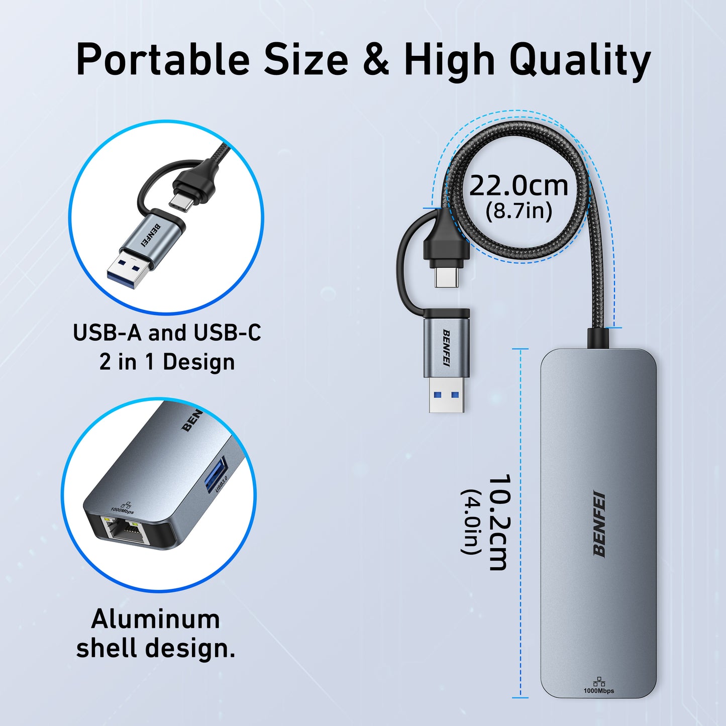 BENFEI USB-C USB 3.0 to Gigabit Ethernet Adapter, 3-Port USB 3.0 Hub with RJ45 Compatible with MacBook Pro/Air 2023, iPad Pro, iMac, S23, XPS 17, Surface Book 3 and More