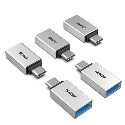 BENFEI USB C to USB 3.0 Adapter, 3 Pack USB C to A Male to Female Adapter Compatible with iPhone 15 Pro/Max, MacBook Pro/Air 2023, iPad Pro, iMac, S23, XPS 17, Surface Book 3 and More - Silver