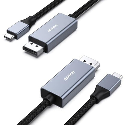 BENFEI USB-C to DisplayPort 6 Feet Cable(8K@60Hz 4K@144Hz), USB Type-C to DisplayPort Cable [Thunderbolt 3/4 Compatible] with iPhone 15 Pro/Max, MacBook Pro/Air 2023, iPad Pro, iMac, S23, XPS 17 Gray(Aluminium Shell) 1 PACK