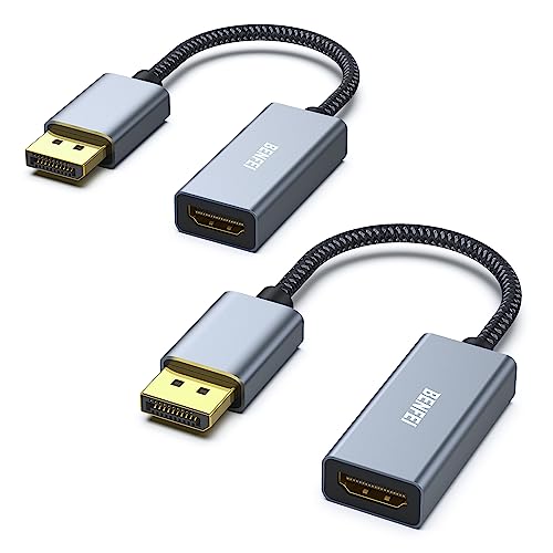BENFEI 4K DisplayPort 转 HDMI 适配器电缆，（2K 60Hz、1080p 120Hz）单向显示端口转 HDMI 显示器转换器，兼容 HP、Dell、GPU、AMD、NVIDIA 等。公对母 1 灰色
