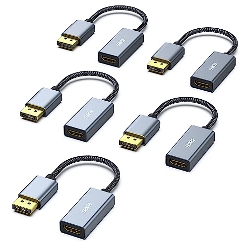 BENFEI 4K DisplayPort 转 HDMI 适配器电缆，（2K 60Hz、1080p 120Hz）单向显示端口转 HDMI 显示器转换器，兼容 HP、Dell、GPU、AMD、NVIDIA 等。公对母 1 灰色