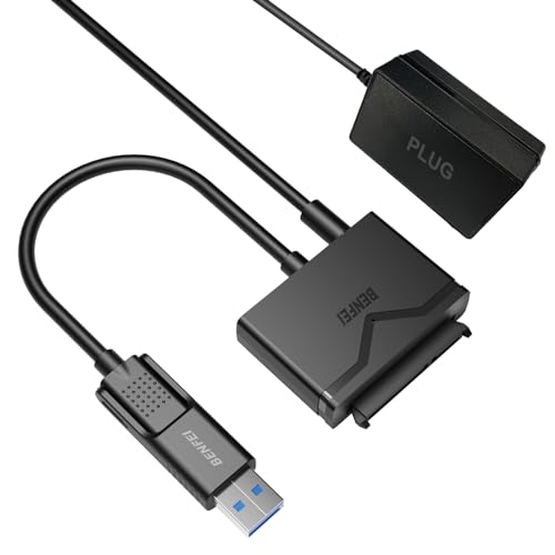 BENFEI SATA to USB 3.0 Cable, USB 3.0 to SATA III Hard Drive Adapter Compatible for 2.5 3.5 Inch HDD/SSD Hard Drive Disk with 12V/2A Power Adapter, Support UASP USB to 2.5 3.5 SSD HDD