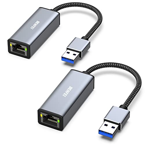 BENFEI USB 3.0 to Gigabit Ethernet Adapter Compatible for MacBook, Surface Pro, PC with Windows11/10/8/7, XP, Vista, Mac[Aluminium Shell&Nylon Cable] 1 Gray