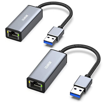 BENFEI USB 3.0 to Gigabit Ethernet Adapter Compatible for MacBook, Surface Pro, PC with Windows11/10/8/7, XP, Vista, Mac[Aluminium Shell&Nylon Cable] 1 Gray