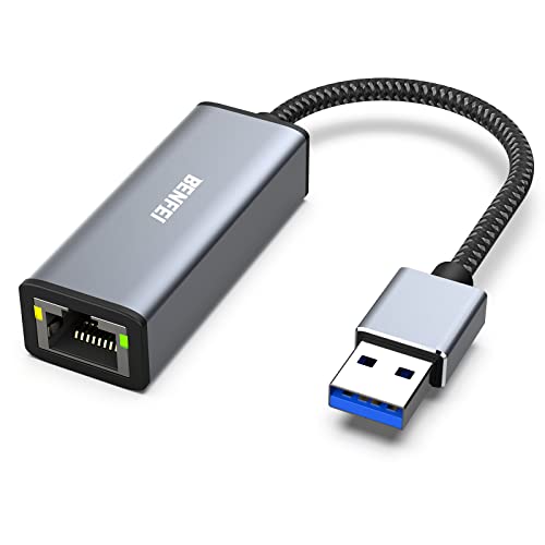BENFEI USB 3.0 to Gigabit Ethernet Adapter Compatible for MacBook, Surface Pro, PC with Windows11/10/8/7, XP, Vista, Mac[Aluminium Shell&Nylon Cable] 1 Gray