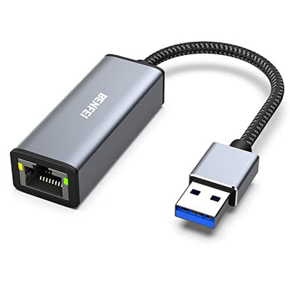 BENFEI USB 3.0 to Gigabit Ethernet Adapter Compatible for MacBook, Surface Pro, PC with Windows11/10/8/7, XP, Vista, Mac[Aluminium Shell&Nylon Cable] 1 Gray