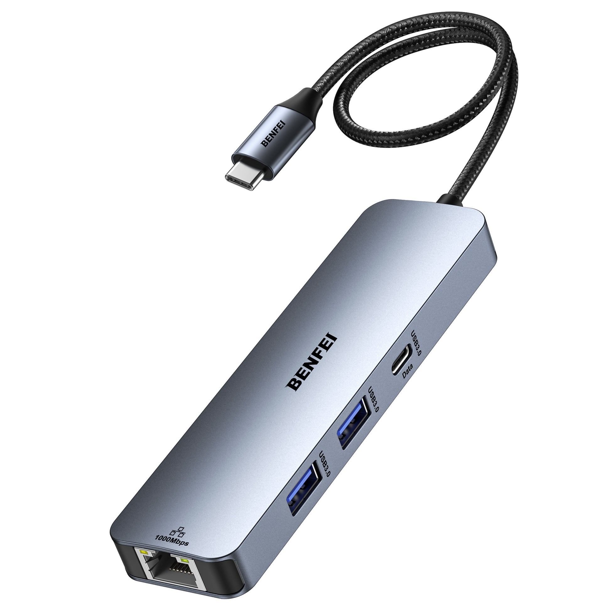 BENFEI 6-in-1 USB C Hub with HDMI(4K@60Hz), USB-A, USB-C Data, 100W Charge, Gigabit Ethernet, Silicone Tangle-Free Cable Compatible with MacBook