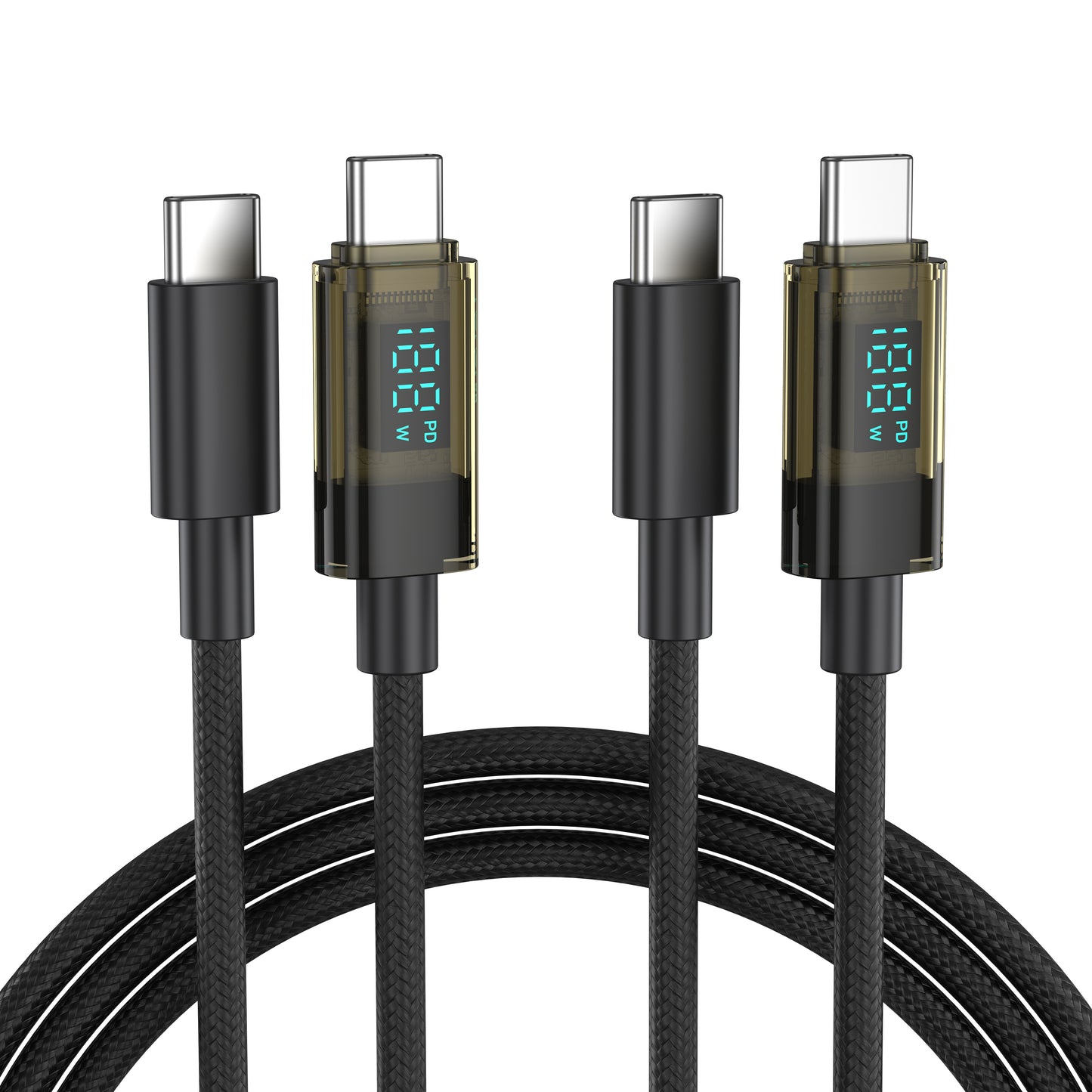 BENFEI 100W USB C to USB C Cable with LED Display [2-Pack 3.3 Feet], USB C Transparent Fast Charging Cable for iPhone 17/16/15 Pro Max/Plus, iPad, MacBook, Samsung Galaxy S25/S24/S23, Google Pixel