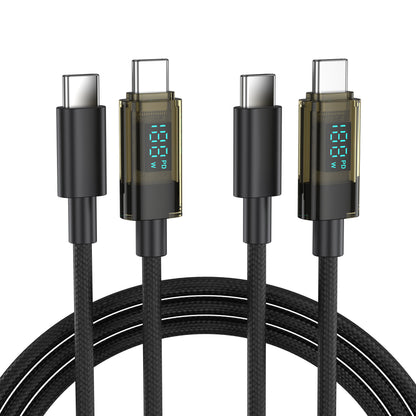 BENFEI 100W USB C to USB C Cable with LED Display [2-Pack 3.3 Feet], USB C Transparent Fast Charging Cable for iPhone 17/16/15 Pro Max/Plus, iPad, MacBook, Samsung Galaxy S25/S24/S23, Google Pixel