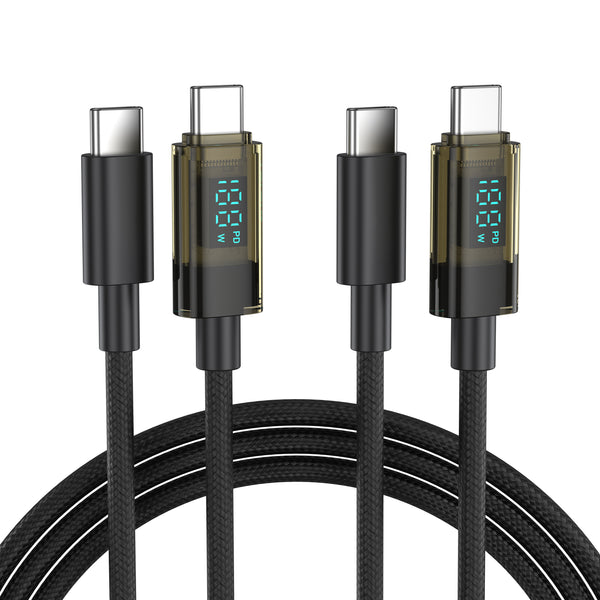 BENFEI 100W USB C to USB C Cable with LED Display [2-Pack 3.3 Feet], USB C Transparent Fast Charging Cable for iPhone 17/16/15 Pro Max/Plus, iPad, MacBook, Samsung Galaxy S25/S24/S23, Google Pixel