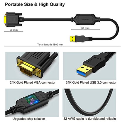 BENFEI 6 Feet USB 3.0 to VGA Cable Male to Male, Uni-Directional USB to VGA for Windows 11, Windows 10, Windows 8.1, Windows 8, Windows 7(Not for Mac)