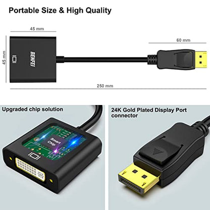 BENFEI DisplayPort to DVI DVI-D Single Link Adapter,Uni-Directional Display Port Computer to DVI Screen Converter 1080P 60Hz Male to Female Black Compatible for Lenovo, Dell, HP and Other Brand