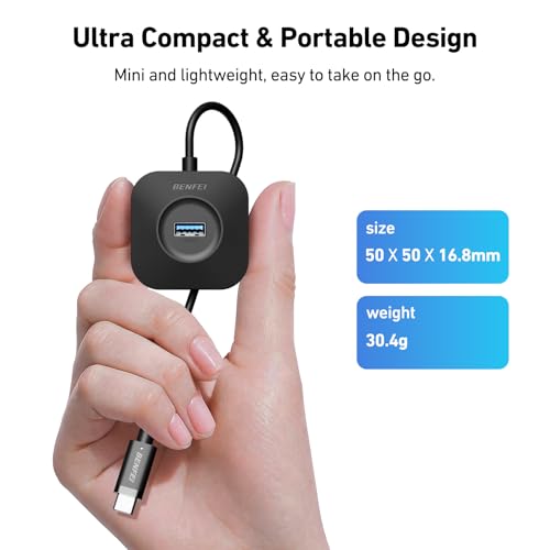 BENFEI USB C Hub, 4 Ports USB 3.0 Hub with 5Gbps Data Transfer, USB C Splitter for Type C MacBook, Mac Pro, iMac, Surface, XPS, Flash Drive, Mobile HDD