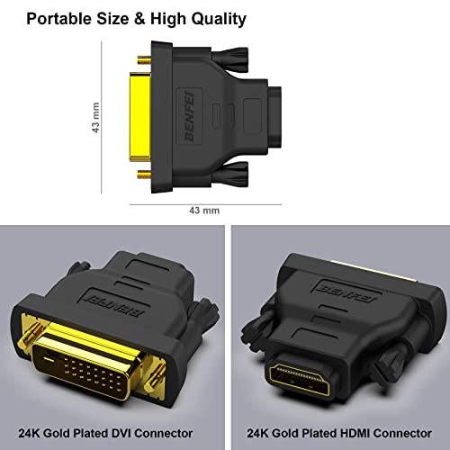 BENFEI DVI to HDMI, Bidirectional DVI (DVI-D) to HDMI Male to Female Adapter with Gold-Plated Cord 2 Pack