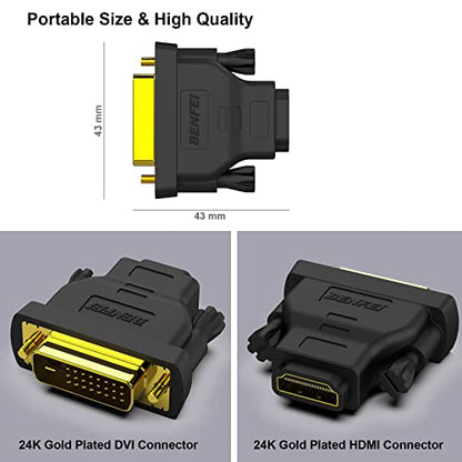 BENFEI DVI to HDMI, Bidirectional DVI (DVI-D) to HDMI Male to Female Adapter with Gold-Plated Cord 2 Pack