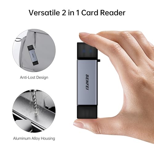 BENFEI SD Card Reader, USB C to SD Micro SD Card Memory Card Adapter Dual Slot Compatible with iPhone 15 Pro/Max, MacBook Pro/Air 2023, iPad Pro, iMac, S23, XPS 17, Surface Book 3 and More