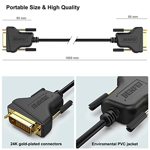 BENFEI DVI to DVI Cable, 1.8 Meter DVI-D 24+1 Gold Plated Cable, Dual Link Support High Resolution 2560x1600 for Gaming, DVD, Laptop, HDTV