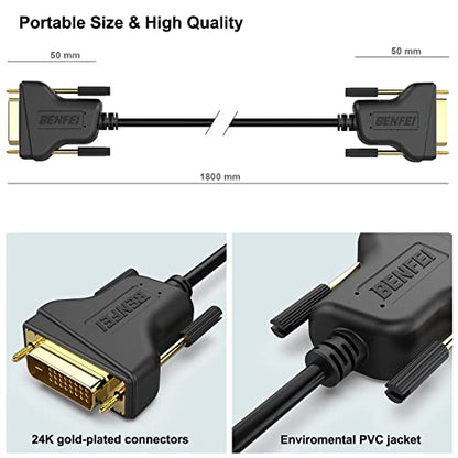 BENFEI DVI to DVI Cable, 1.8 Meter DVI-D 24+1 Gold Plated Cable, Dual Link Support High Resolution 2560x1600 for Gaming, DVD, Laptop, HDTV