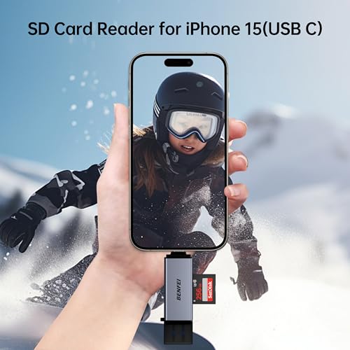 BENFEI SD Card Reader, USB C to SD Micro SD Card Memory Card Adapter Dual Slot Compatible with iPhone 15 Pro/Max, MacBook Pro/Air 2023, iPad Pro, iMac, S23, XPS 17, Surface Book 3 and More