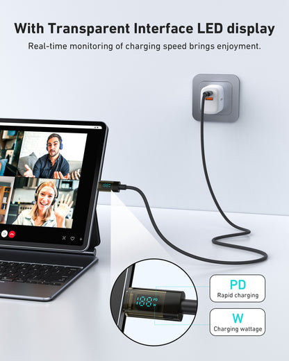BENFEI 100W USB C to USB C Cable with LED Display [2-Pack 3.3 Feet], USB C Transparent Fast Charging Cable for iPhone 17/16/15 Pro Max/Plus, iPad, MacBook, Samsung Galaxy S25/S24/S23, Google Pixel
