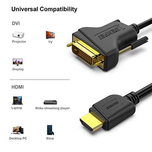 BENFEI HDMI to DVI, Bi Directional DVI-D 24+1 Male to HDMI Male High Speed Adapter Cable Support 1080P Full HD Compatible for Raspberry Pi, Roku, Xbox One, PS4 PS3, Graphics Card