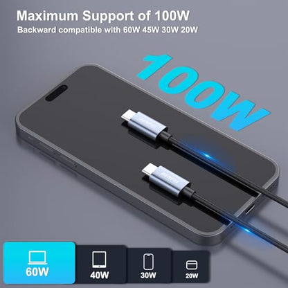 BENFEI USB C Fast Charging Cable(100W 6.6ft), Tangle-Free Silicone USB C Cable, Woven Design Aluminum Shell, for iPhone 15/15Pro/15Plus/15ProMax MacBook Pro/iPad Pro/Air 4,Samsung Galaxy S23+/S23
