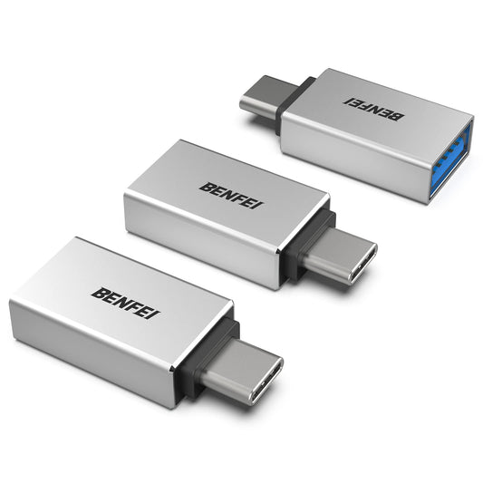 BENFEI USB C to USB 3.0 Adapter, 3 Pack USB C to A Male to Female Adapter Compatible with iPhone 15 Pro/Max, MacBook Pro/Air 2023, iPad Pro, iMac, S23, XPS 17, Surface Book 3 and More - Silver