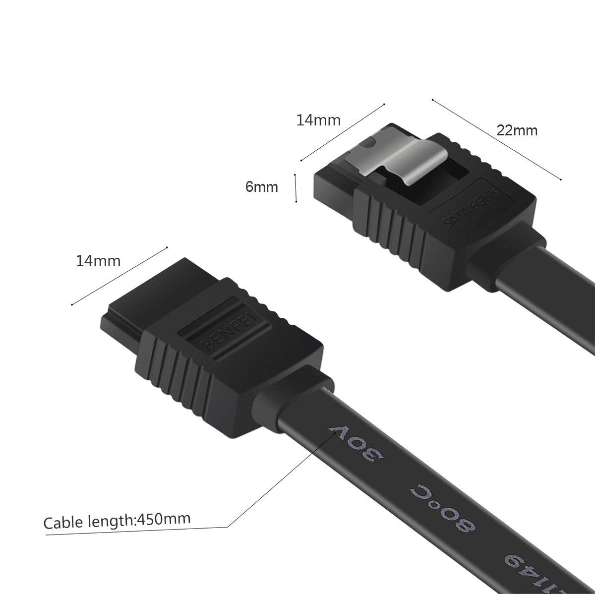 BENFEI SATA Cable III, SATA Cable III 6Gbps Straight HDD SDD Data Cable with Locking Latch 18 Inch Compatible for SATA HDD, SSD, CD Driver, CD Writer - Black 1 Pack