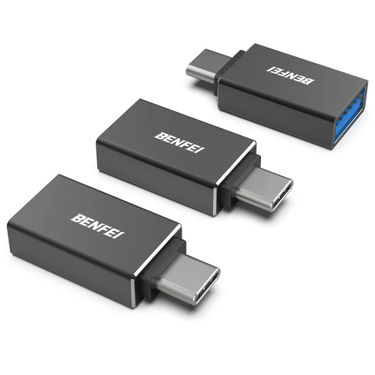 BENFEI USB C to USB 3.0 Adapter, 3 Pack USB C to One Male to Female Adapter, Compatible with MacBook 2018 2017 2016, Samsung Galaxy Note 8, Galaxy S8 S8+S9, Google Pixel, Nexus, Black 3 Paquet