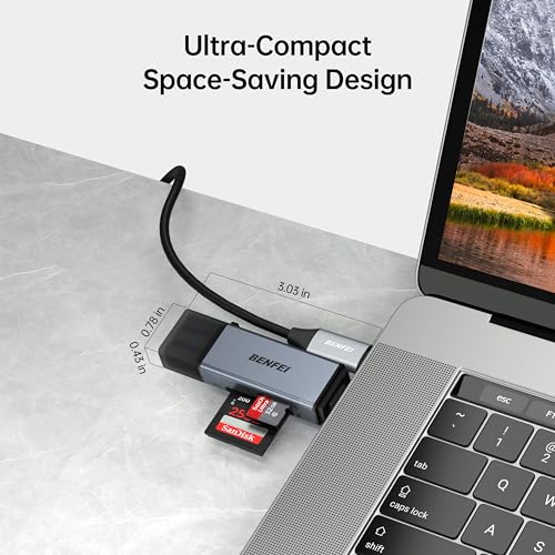 BENFEI SD Card Reader, USB C to SD Micro SD Card Memory Card Adapter Dual Slot Compatible with iPhone 15 Pro/Max, MacBook Pro/Air 2023, iPad Pro, iMac, S23, XPS 17, Surface Book 3 and More
