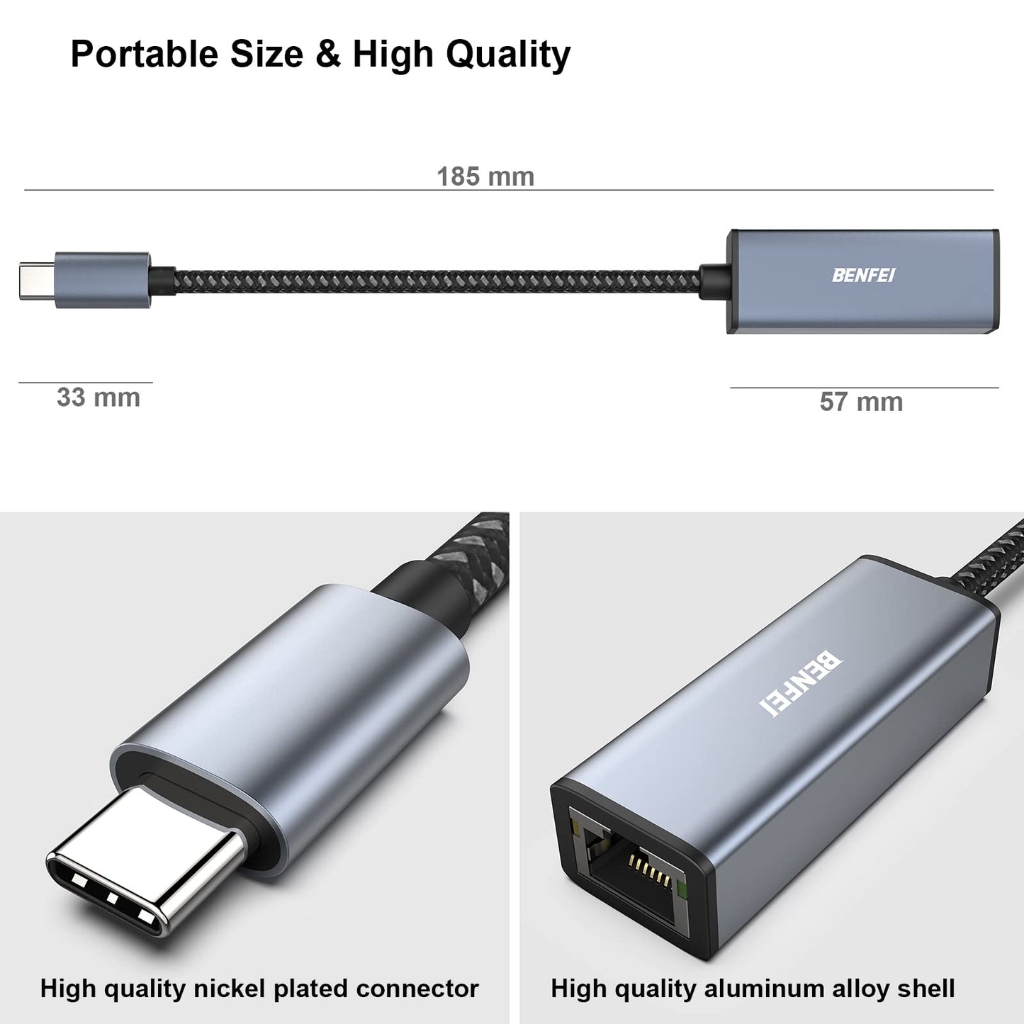 BENFEI USB-C to Ethernet Adapter, USB Type-C (Thunderbolt 3/4) to RJ45 Gigabit Ethernet LAN Network Adapter Compatible with iPhone 15 Pro/Max, MacBook Pro/Air 2023, iPad Pro,iMac, S23, XPS 17 and More 1