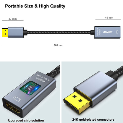 BENFEI Active DisplayPort to HDMI, DP to HDMI Adapter(4K@60Hz) Compatible with HP, ThinkPad, AMD, NVIDIA, Desktop and More - Male to Female, Space Gray 4K@60Hz 1 PACK