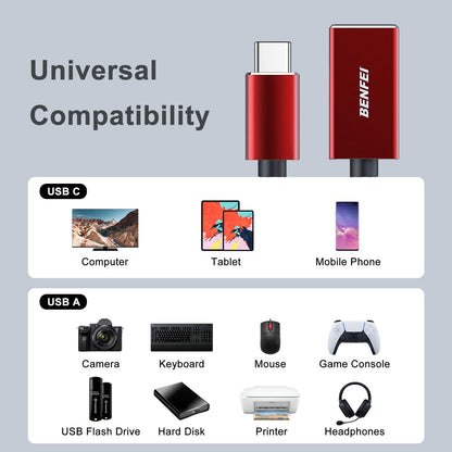 BENFEI USB C to USB 3.0 Adapter, 2 Pack USB C to A Male to Female Adapter Compatible with iPhone 15 Pro/Max, MacBook Pro/Air 2023, iPad Pro, iMac, S23, XPS 17, Surface Book 3 and More Red