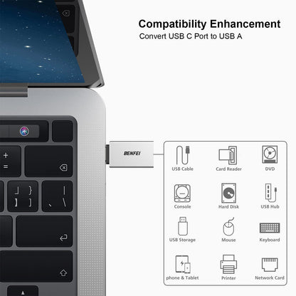BENFEI USB C to USB 3.0 Adapter, 3 Pack USB C to A Male to Female Adapter Compatible with iPhone 15 Pro/Max, MacBook Pro/Air 2023, iPad Pro, iMac, S23, XPS 17, Surface Book 3 and More - Silver