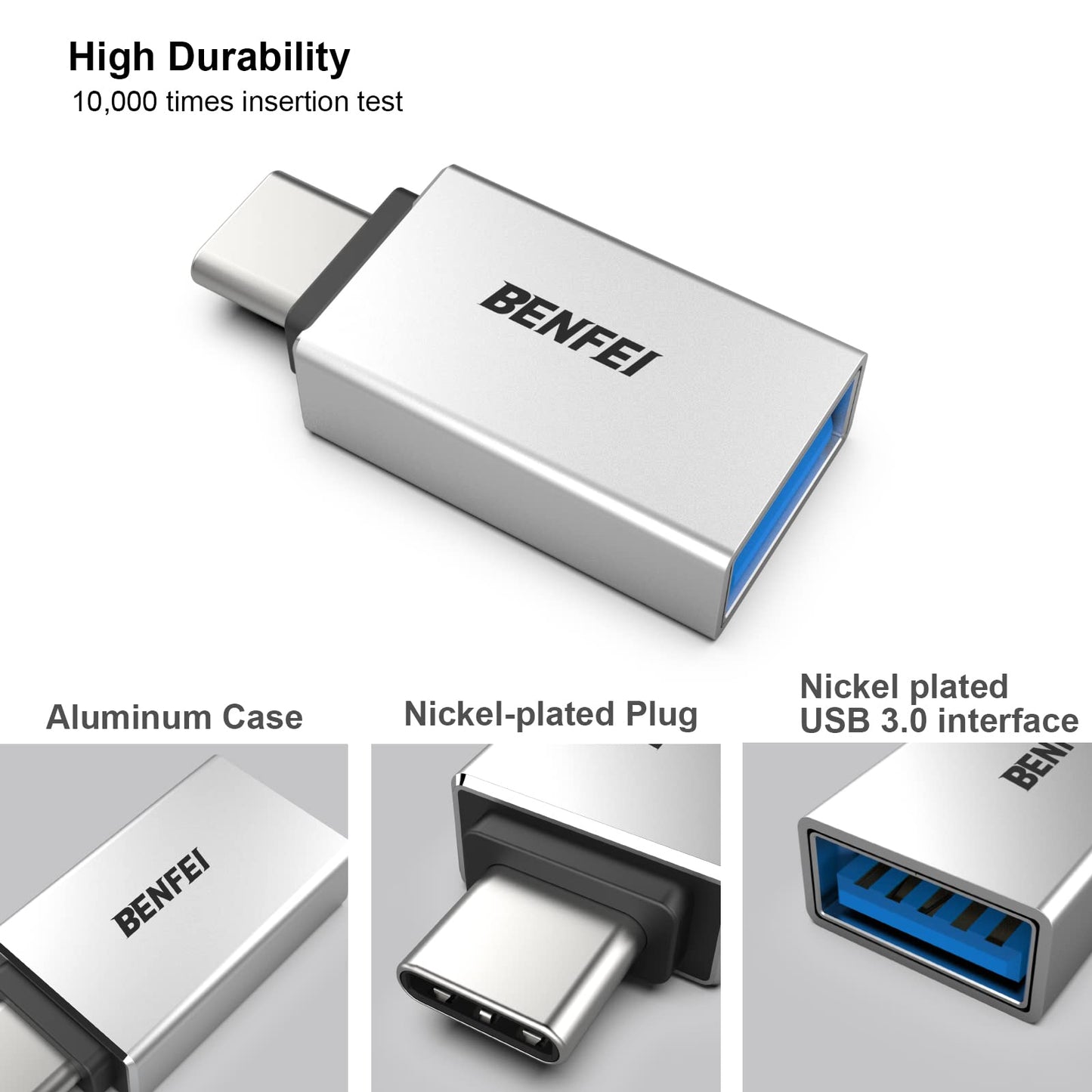 BENFEI USB C to USB 3.0 Adapter, 3 Pack USB C to A Male to Female Adapter Compatible with iPhone 15 Pro/Max, MacBook Pro/Air 2023, iPad Pro, iMac, S23, XPS 17, Surface Book 3 and More - Silver