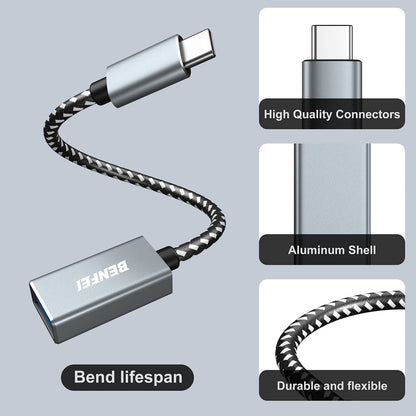 BENFEI USB C to USB 3.0 Adapter, 2 Pack USB C to A Male to Female Adapter Compatible with iPhone 15 Pro/Max, MacBook Pro/Air 2023, iMac, S23, XPS 17 Grey