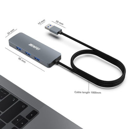 BENFEI USB 3.0 Hub 4-Port, Ultra-Slim USB Hub with 3 ft Extended Cable, Compatible for MacBook, Mac Pro, Mac Mini, iMac, Surface Pro, XPS, PC, Flash Drive, Mobile HDD 3 Feet Gray